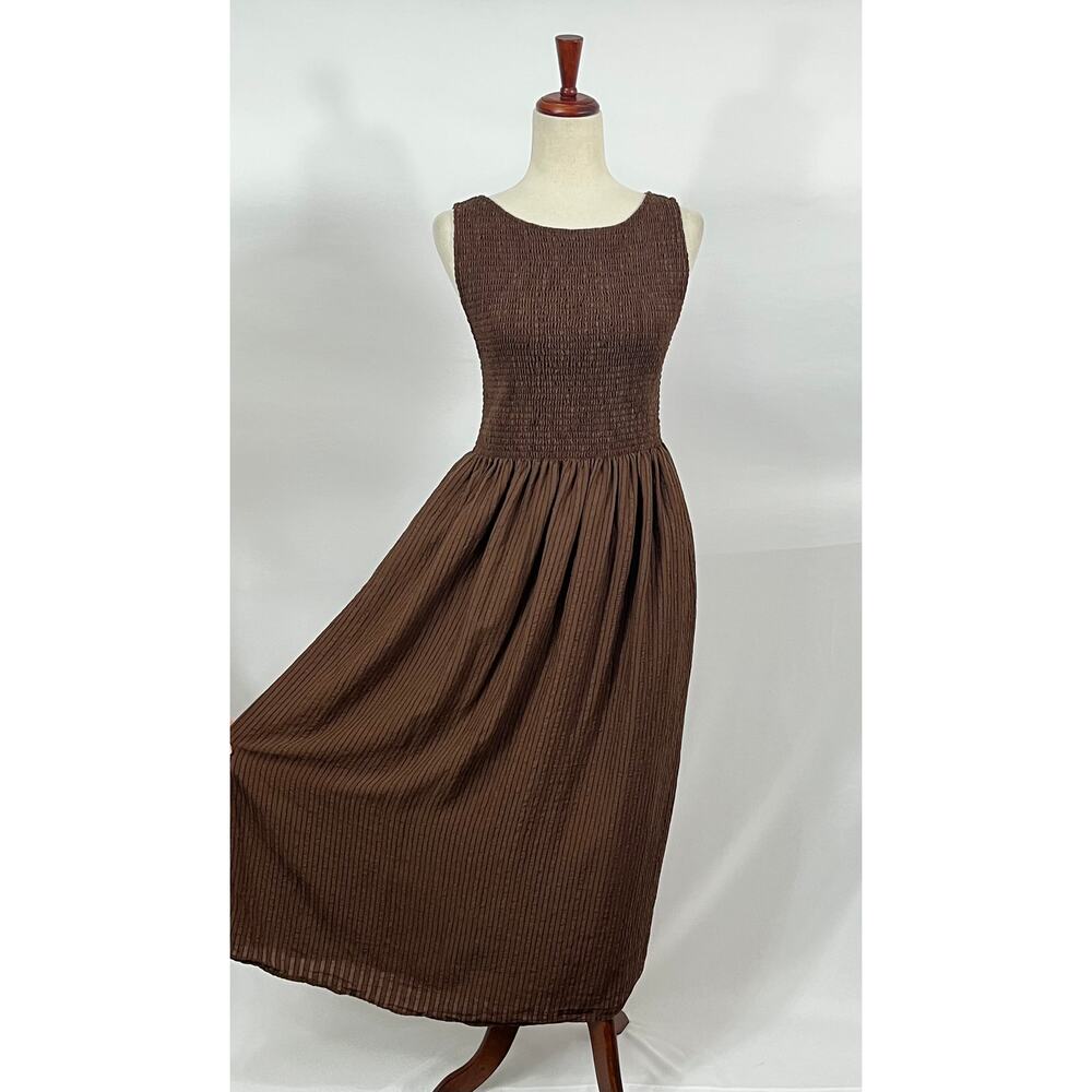 HILL HOUSE Sz M Medium Chocolate Brown Stripe Cosima Nap Dress - Picture 8 of 11